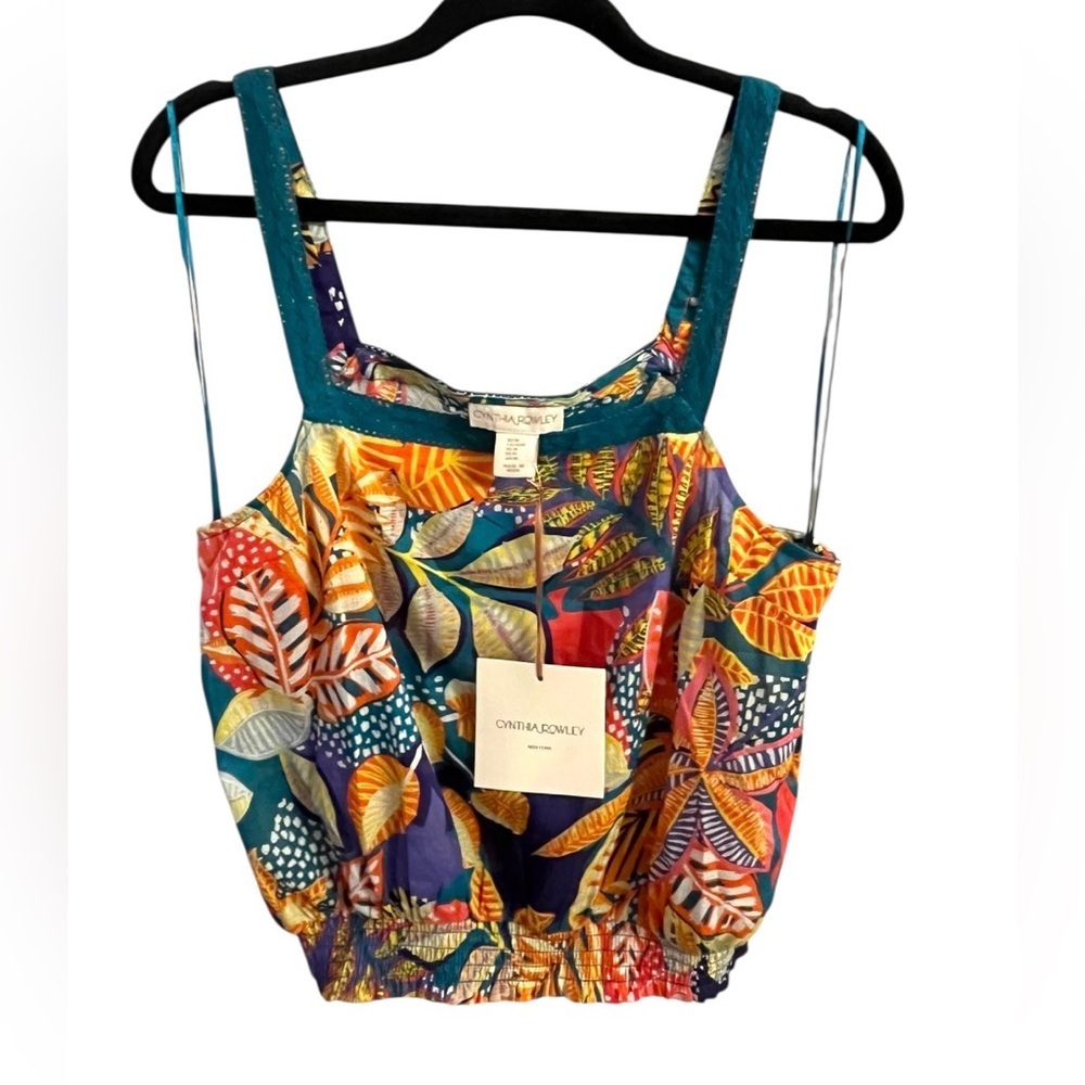 Cynthia Rowley Teal Multi-Color Tropical Print Tank
